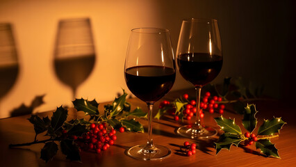 Wine glasses on a festive table setting