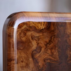 Close-up of Glossy Dark Burl Wood Furniture Corner with Rounded Edge