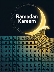 Ramadan kareem greeting with golden crescent moon and islamic geometric pattern