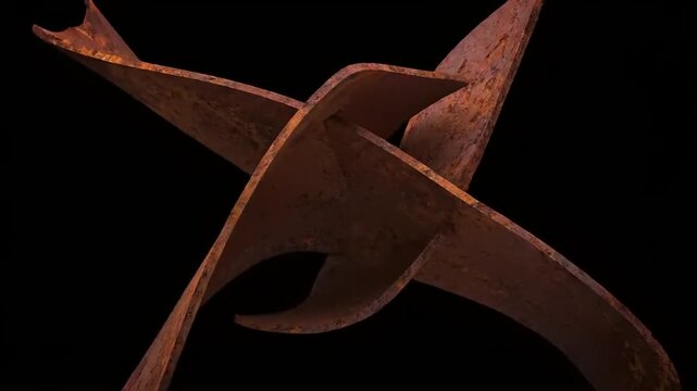 Rusty metal sculpture on black background. Biodegradable material creative motion graphic animation video. latest creative trending background video. 