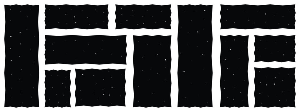 Vector wavy rectangles with grain texture, irregular black text boxes. Crayon drawn squares and rectangles, doodle hand drawn frames with irregular uneven shapes,