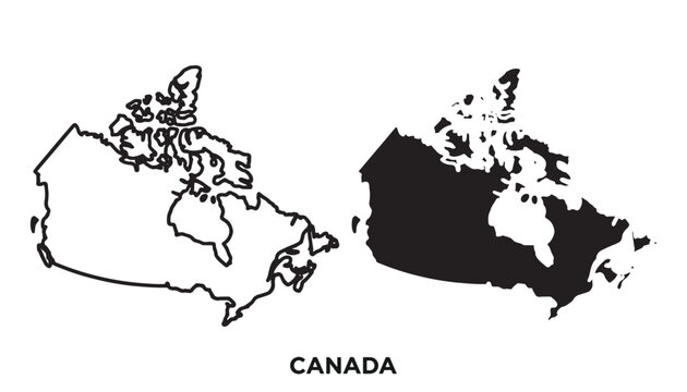 Simplified black and white silhouette map of canada
