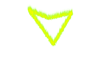 Greenish Yellow Triangle Flame Shape with Two White Squares on Black Background abstract burning