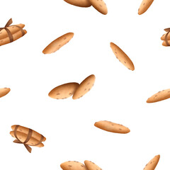 Fototapeta premium A seamless watercolor pattern with cookies. This hand drawn dessert illustration is suitable for wrapping paper, textiles, wallpaper, and menus.