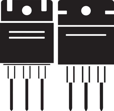Black Silhouette Vector Icons of Electronic Transistors or Voltage Regulators, Semiconductor Components for Circuit Design and Electrical Engineering