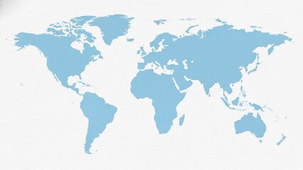 Fototapeta premium Minimalist world map featuring continents in blue against a white background for exploring geography and learning.