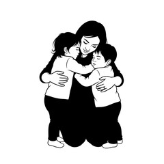 Family Hug Silhouette Vector on White Background