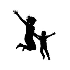 Mother Lifting Baby Up Silhouette Vector on White Background