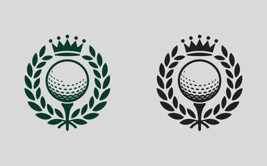 Royal Golf Club Championship Emblem, crown and laurel wreath vector logo illustration for premium sporting tournament elite academy branding and luxury identity.