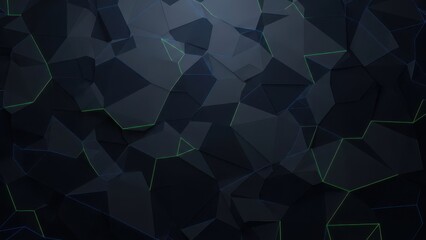 Abstract dark background with geometric shapes and neon lines creating a modern design
