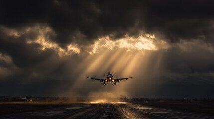 A plane is flying through the sky