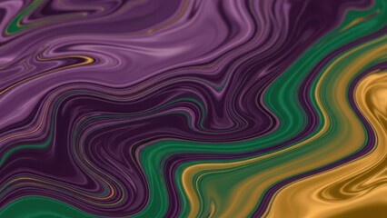 Abstract fluid art with vibrant purple green and gold liquid marbling pattern
