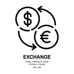 Obraz premium Currency exchange icon with dollar and euro symbols