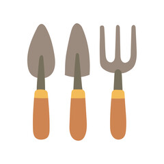 Hand tool set illustration featuring shovel, spade, and fork, ideal for cultivation tutorials, soil preparation posts, and backyard farming content.