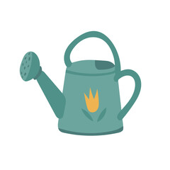 Green watering can illustration for gardening articles, plant care guides, spring activities, and home outdoor hobbies with a friendly flat design style.