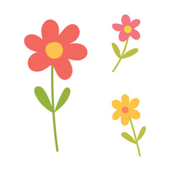 Colorful flower illustration set with simple shapes, created for spring decorations, floral design projects, and cheerful nature themed articles.