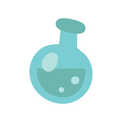 Magic potion bottle illustration with liquid and bubbles, ideal for alchemy concepts, science fantasy visuals, and playful educational graphics.