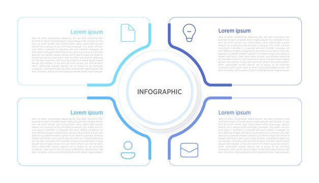 4-circle infographics effectively display four related data points, processes, or categories using interconnected or evenly spaced circles for visual balance. These designs suit presentations.