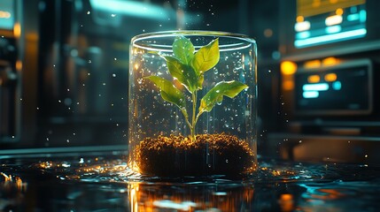 Plant growth in lab setup.