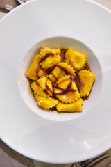 Agnolotti di carne or meat agnolotti is typical food from Bologna and Emilia Romagna region in Italy