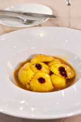 Agnolotti di carne or meat agnolotti is typical food from Bologna and Emilia Romagna region in Italy