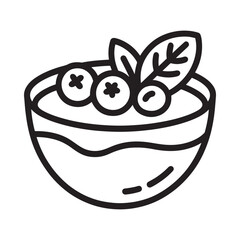 Black and white illustration of a bowl with blueberries and leaves