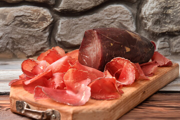Bresaola or beef bresaola is typical food of Valtellina area in Lombardy region in Italy