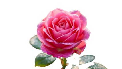 A vibrant pink rose adorned with sparkling dew drops, isolated beautifully against a dark background, showcasing natural freshness