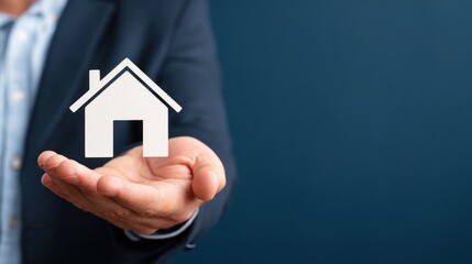 businessman holding a house icon and a business concept, real estate, life insurance,