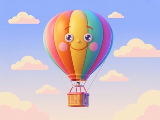 Obraz premium Hot air balloon soars above pink clouds. Travel poster, postcard, vacation