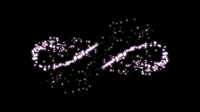 Pink fairy glitter heart trail animation on black background with magical bokeh lights, smooth sparkle motion, and dreamy romantic Valentine's atmosphere for love intros