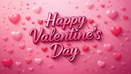 Happy Valentine&rsquo;s Day text surrounded by soft pink hearts on a romantic background, expressing love, affection, and celebration of romance, perfect for greetings, cards, and social media designs