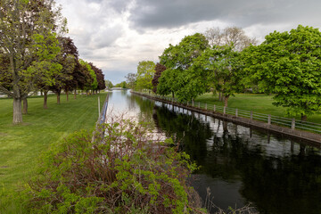Fototapeta premium Scenic view of the Rideau Canal in Smiths Falls, Ontario, Canada, in spring.