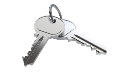 Silver house keys and keychain 3d isolated