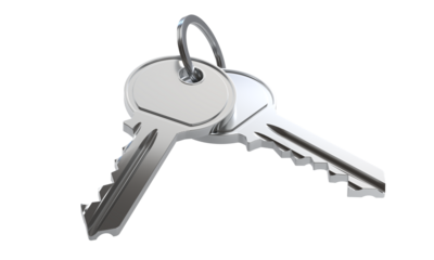 Silver house keys and keychain 3d isolated