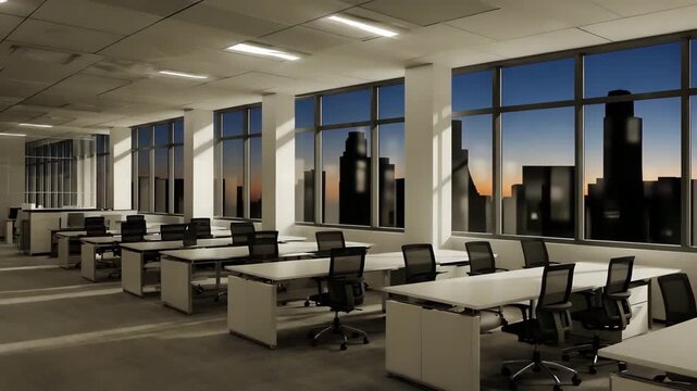 Cinematic Office Empty Rows 4K Footage
