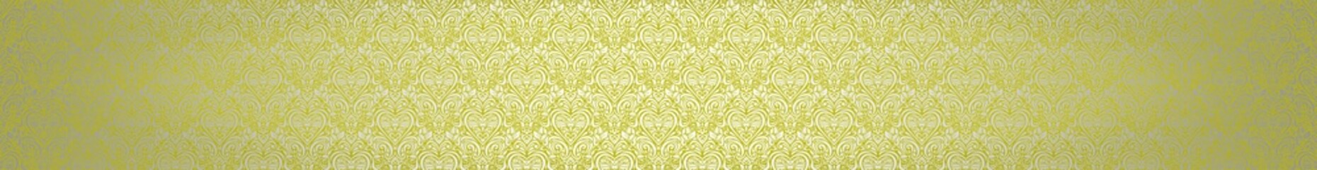 Elegant yellow damask pattern background with white floral ornaments and vintage texture © MonTeArt