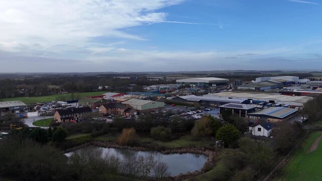 Aerial video Industrial Estate Driffield Yorkshire UK