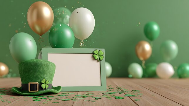 St patrick s day festive scene with balloons clover and a leprechaun hat