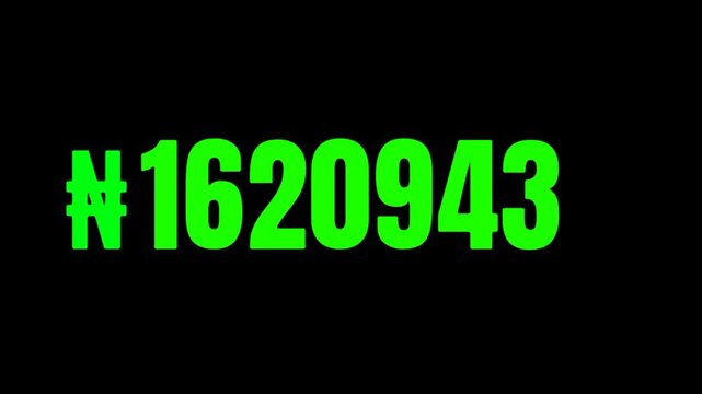 Nigerian Naira Currency Countup Video 1 to 100 Million, Countup, One to Hundred Million, Green Text, Budget Increasing, Animation