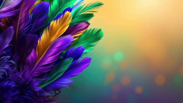 Vibrant colorful feathers on gradient background