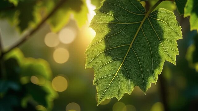 Close up fiddle leaf fig vein texture backlit by sun

