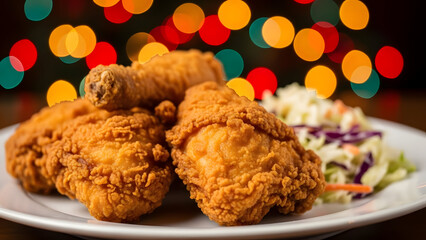 Crispy fried chicken with coleslaw on a plate