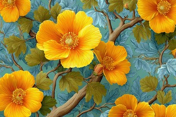 Elegant, vintage seamless pattern featuring floral 