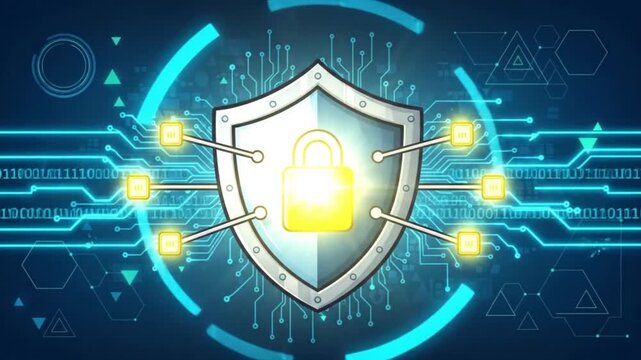 Digital Security Shield Padlock Circuit Board Background