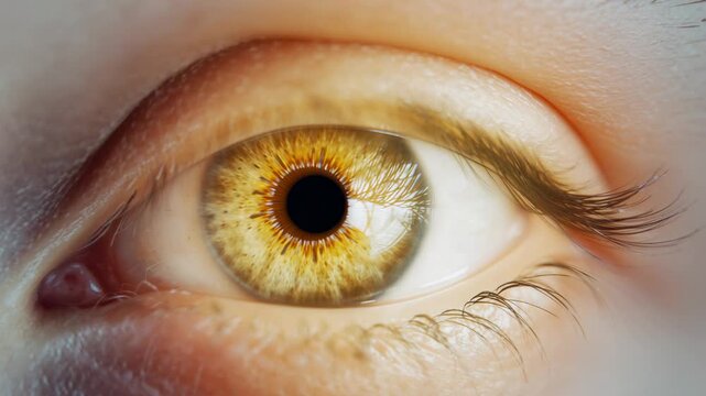 Recording human eye reacting to light shift, dilating pupil and warming iris in studio close-up