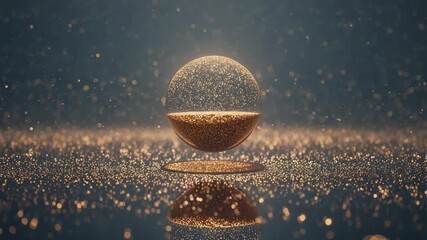 Floating gold orb starting gentle sway above luminous ring on mirrored plane, creating calm glitter - Powered by Adobe