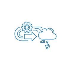 An illustration depicts a gear transferring data to a rainy cloud icon.