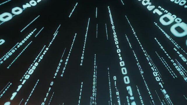 Binary Code Streaming Down Black Background