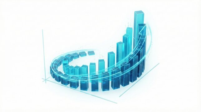 Futuristic digital bar chart growing upwards, glowing blue 3D graph representing technology, data analysis,market growth,innovation concept background - Powered by Adobe